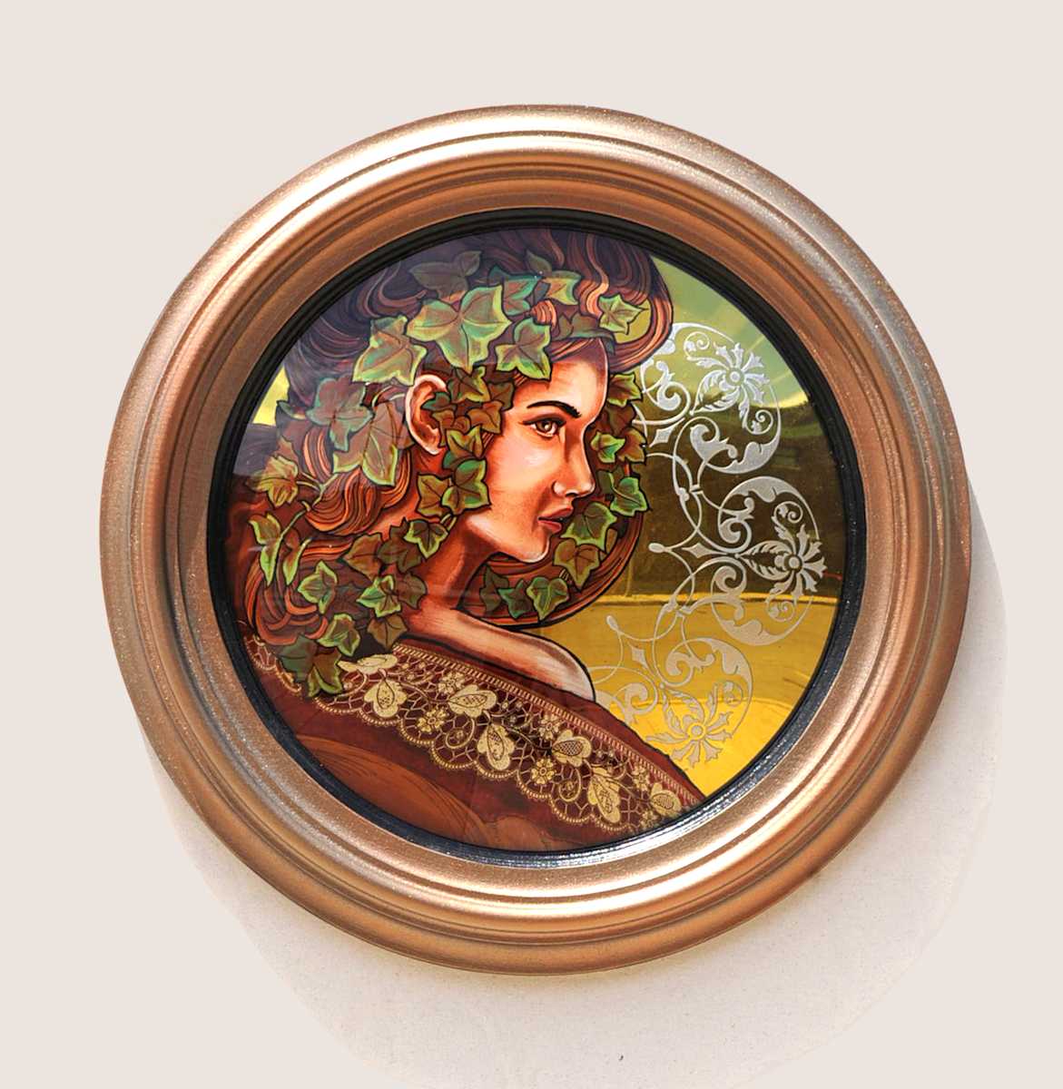 Ivy & Lace by Sean Michael Felix  Image: Etched, slumped, and gilded glass, bespoke wood frame.