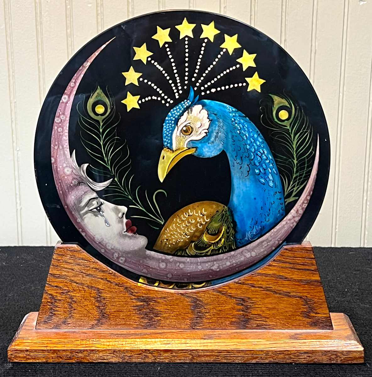 The Moon and the Peacock by Sean Michael Felix  Image: Reverse painted glass, wood base
