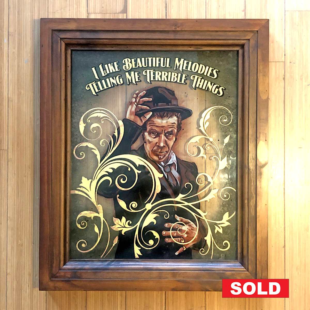 Tom Waits by Sean Michael Felix  Image: Etched and reverse painted glass.