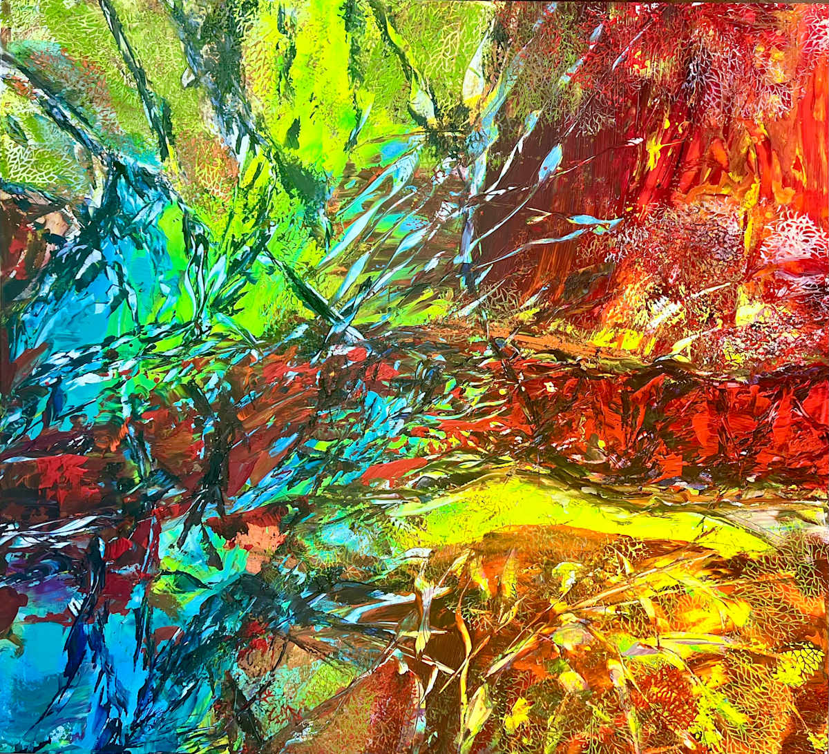 Unfolding Energy 32  100 x 110 cm, acrylic on alu-sandwich, 2024 by Elvira Heimann 