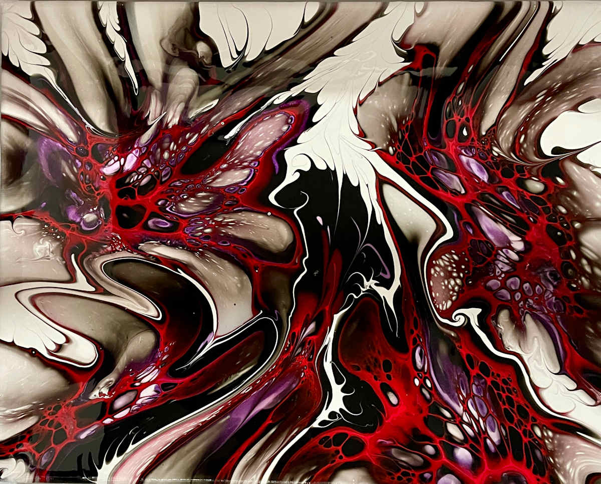 Dragons by Martin Relton  Image: Acrylic pour blooms on 30 x 23 canvas