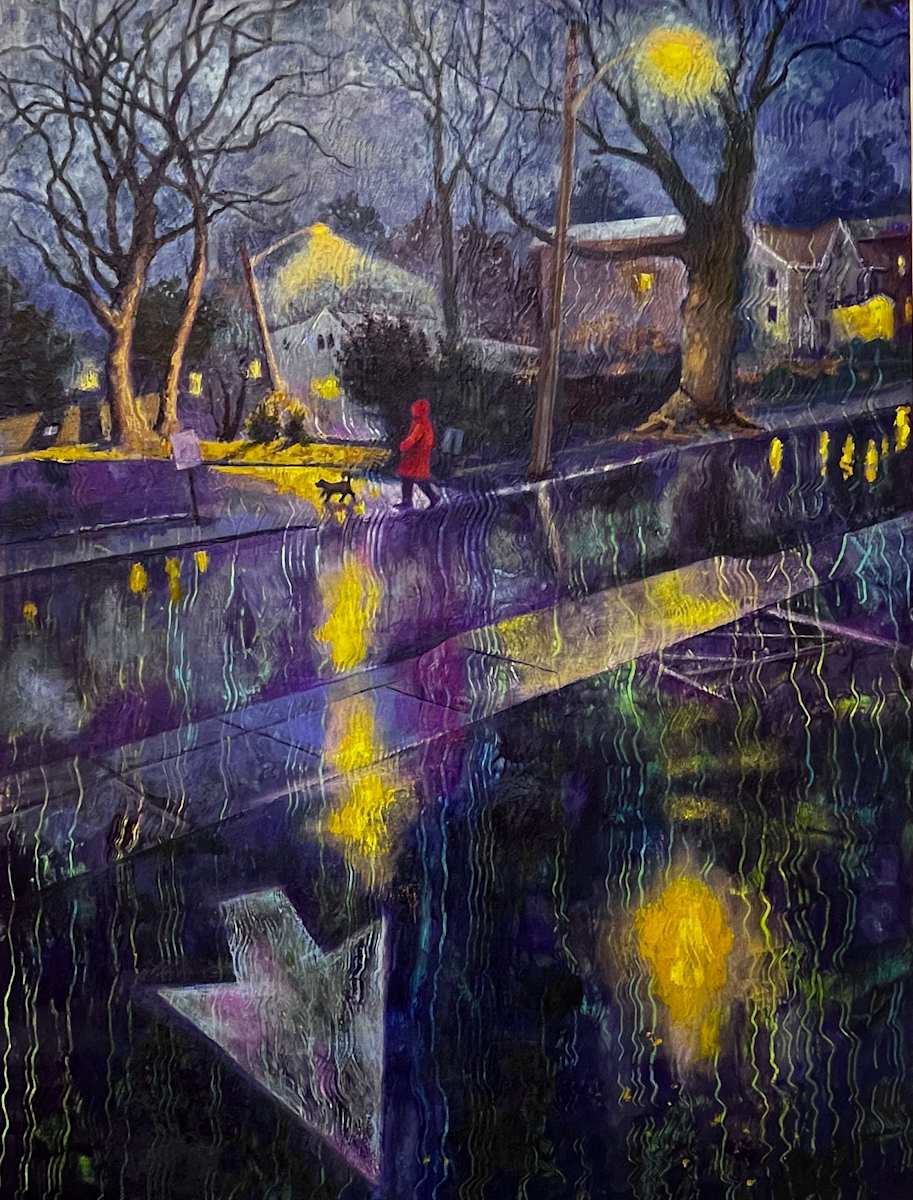 Dog Walker in the Rain by Wendy Born 