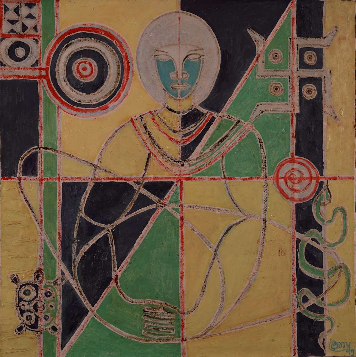 Modulor Seated Woman with Swastika and Cosmos by Aditya Prakash (1924-2008) 