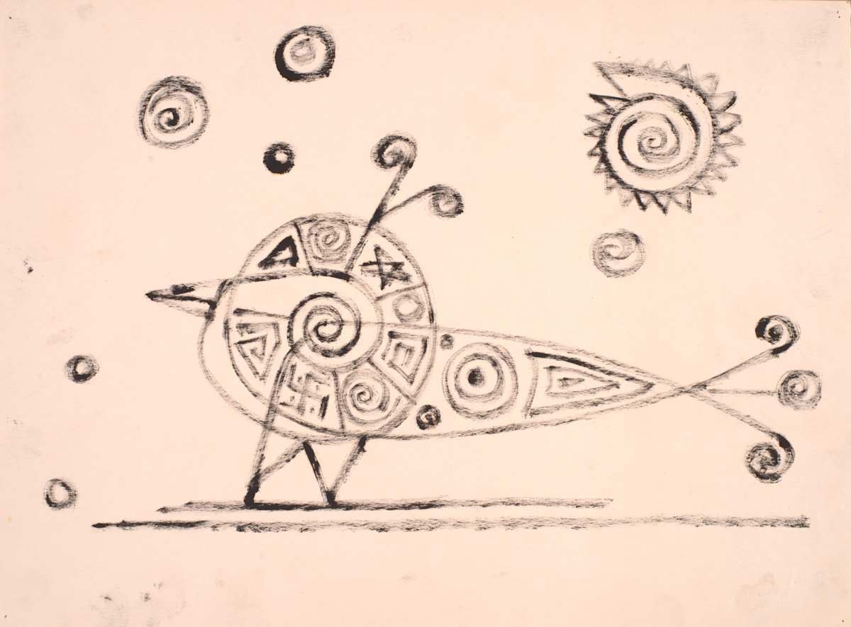 Peacock with Stars and Galaxy by Aditya Prakash (1924-2008) 
