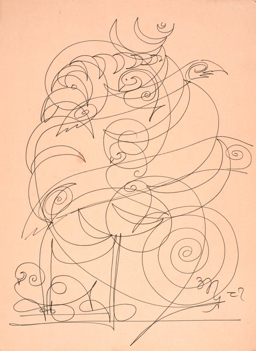 Abstract Spirals and Waves Sketch by Aditya Prakash (1924-2008), Image 2.