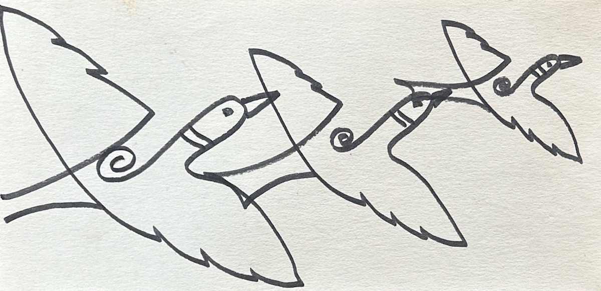Flying birds by Aditya Prakash (1924-2008) 