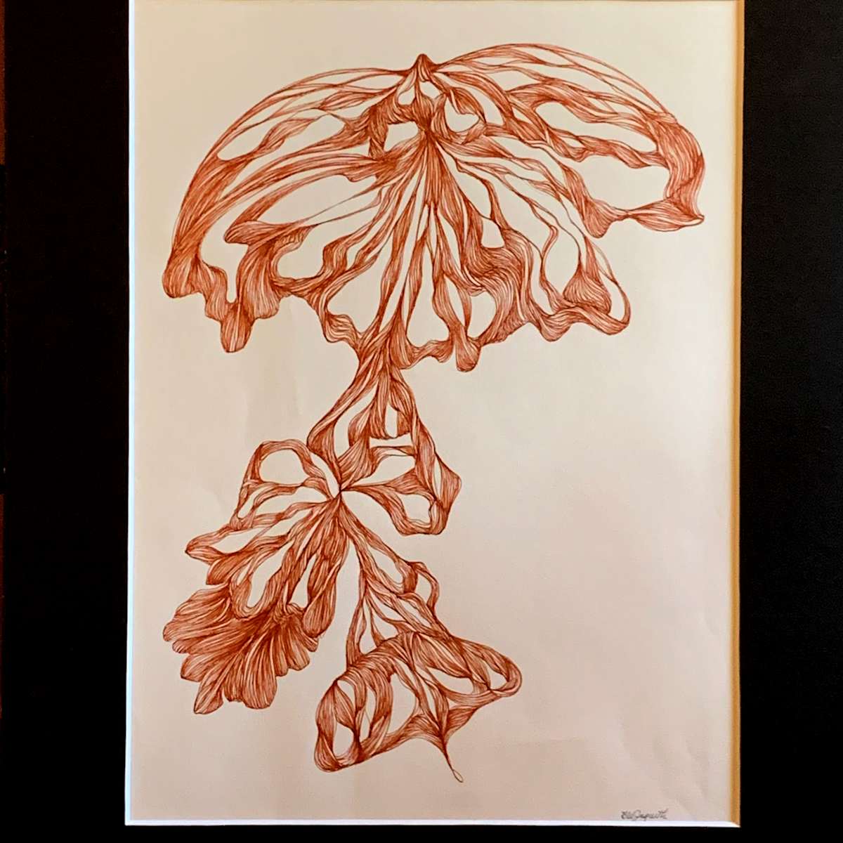 Butterfly 1 by Barbara Wentzell Jaquith  Image: One of a set of two intricate and graceful Micron Pen drawings inspired by butterflies in flight.