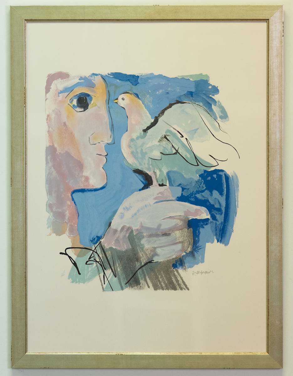 Man with Pigeon by R. M ... (illegible) 