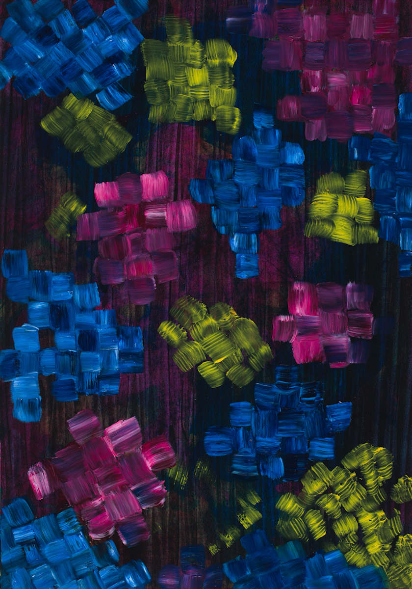 Blocks Original Oil on Art Paper by Janet Miller  Image: Blocks, Page 167  in "We Are With You, We Love You; Spirit Protectors and Guardians"