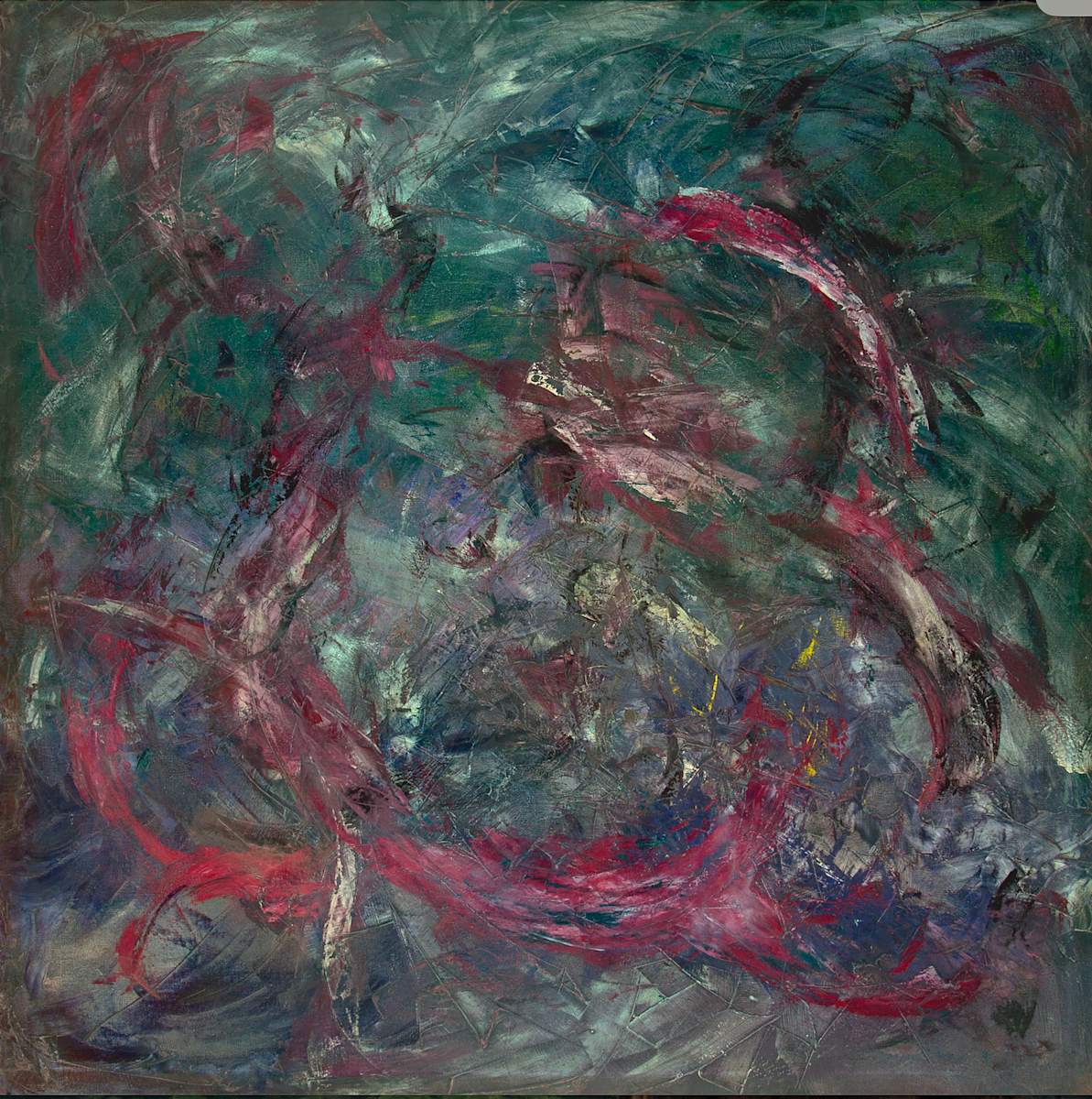 Abstract Large by Janet Miller  Image: This abstract reminds me of the chaos which evolves during a new creation in our  lives.  Things seem out of order but suddenly it all comes together.  Life has taught me it gets more chaotic before it gets better, which is probably why we prefer to stay in status quo.  No pain, no gain!