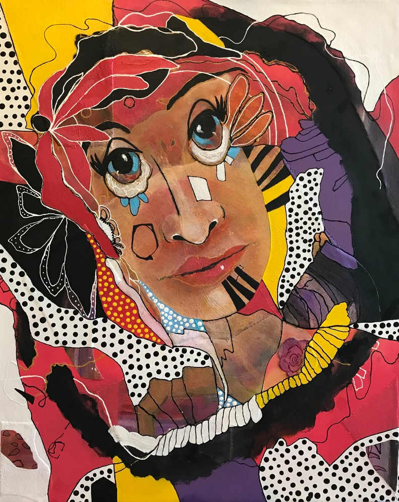 Audra by Sarah Oliver  Image: Audra is a bold expression of self-examination and reinvention—an abstract portrait of breaking free from old patterns and stepping into authentic identity. Inspired by Lee Krasner, she invites us to let go, cut ties, and trust the creative flow of becoming.