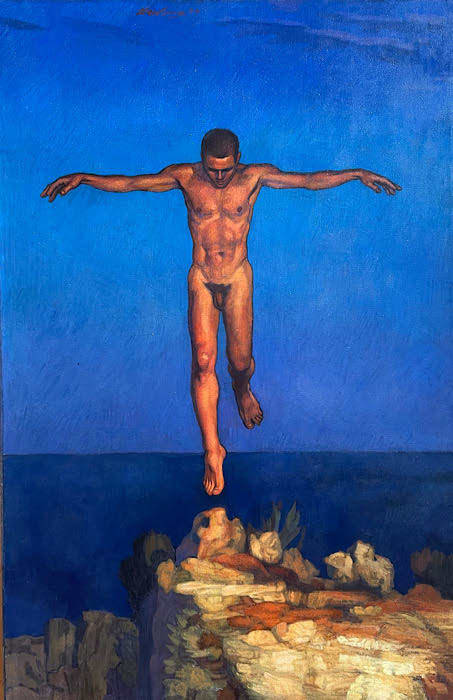 Newberry, Icarus Landing, 2000, acrylic on linen, 55x36" by Michael Newberry 