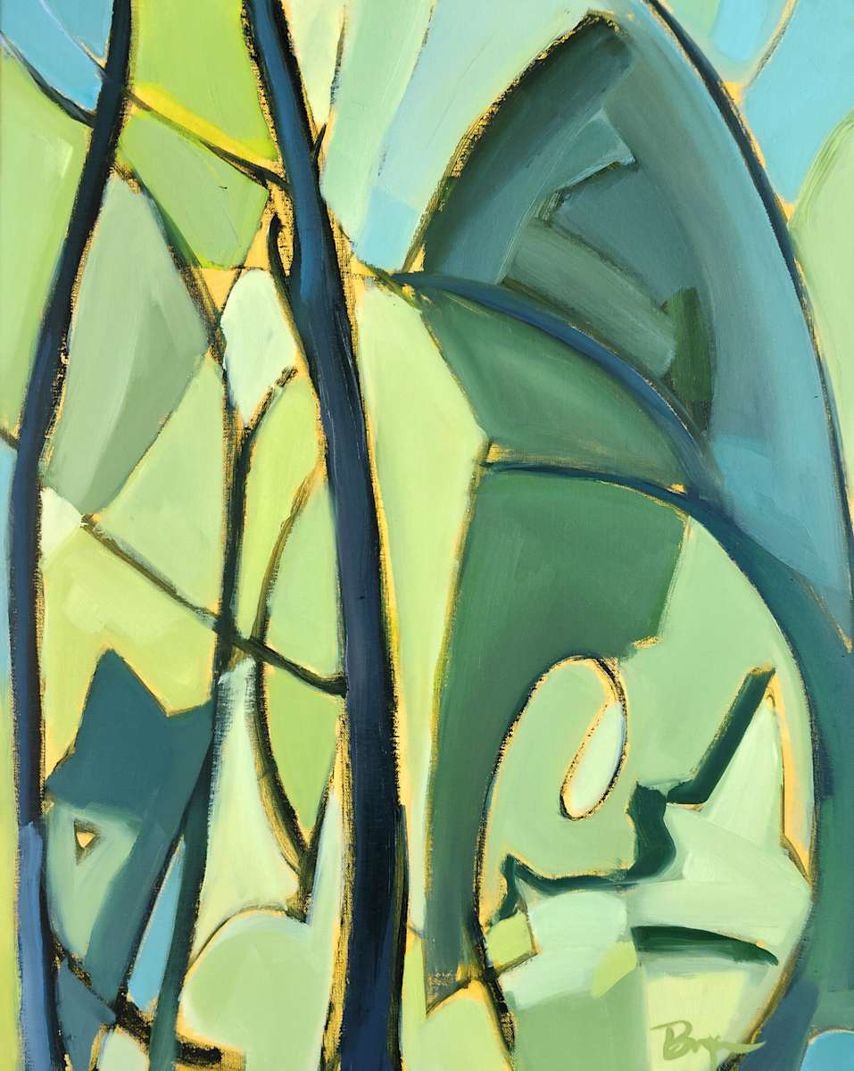 Into the Woods II by Phyllis Bryce Ely  Image: Studio work based on ink plein air studies at Saltonstall. Finding the design and a "stained glass window" in the woods.