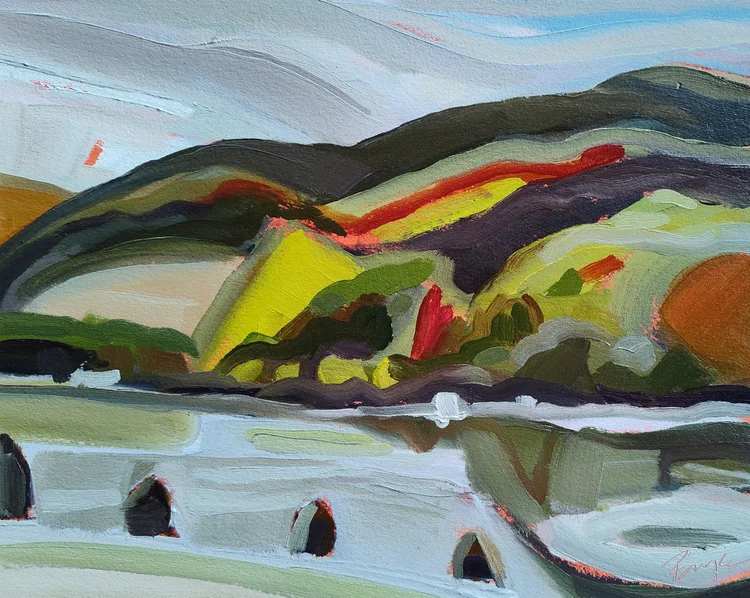 Keuka Dusk by Phyllis Bryce Ely  Image: Plein air from the Kueka Lakeside Inn, end of day.