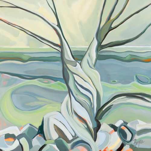 BRIZO OVERSEEING ONTARIO by Phyllis Bryce Ely  Image: Ice covered tree on Lake Ontario shoreline. Brizo is the Greek goddess of mariners and dreams. 