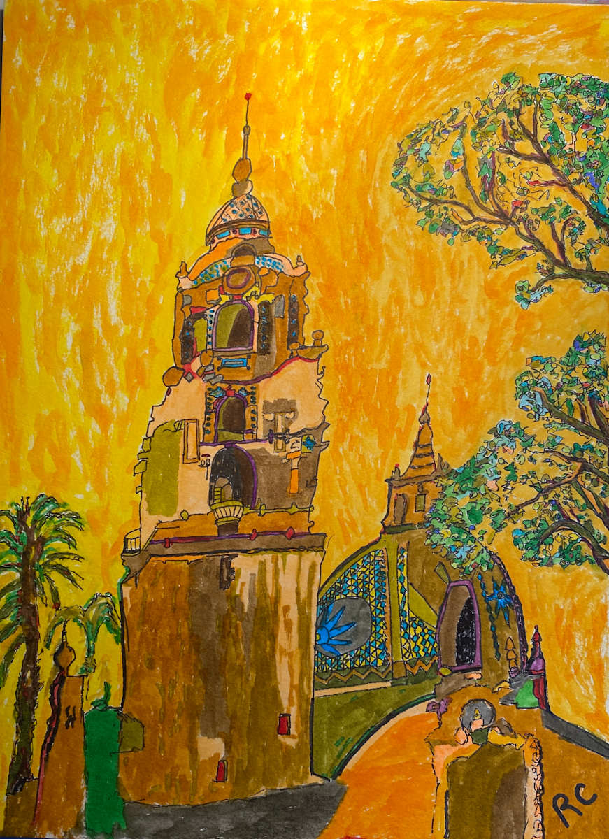 California Tower in Gold by Ray Carpenter  Image: California Tower (Balboa Park)
Caption: The crown jewel of Balboa Park’s Spanish Colonial charm.
History: Completed in 1914 for the Panama–California Exposition, the California Tower rises 198 feet and offers sweeping views of San Diego. It reopened for public tours in 2015 after 80 years.