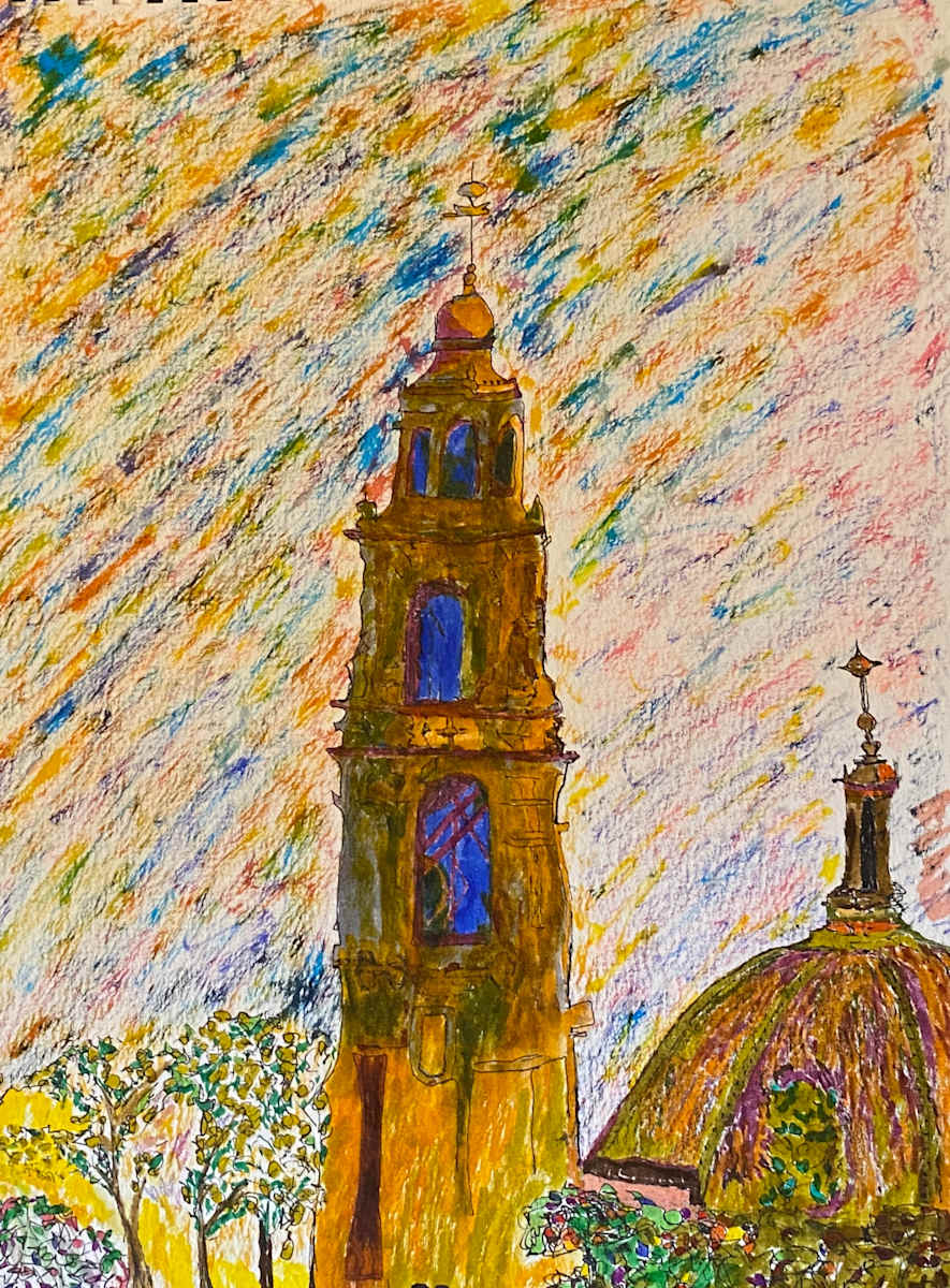 California Tower: 1915 Reimagined by Ray Carpenter  Image: Historic elegance meets modern brushwork.