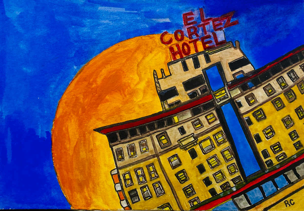 El Cortez Rising by Ray Carpenter  Image: El Cortez
Opened in 1927, El Cortez was San Diego’s tallest building and a glamorous apartment-hotel, famous for its illuminated sign and the world’s first outside glass elevator. It’s listed on the National Register of Historic Places and remains a city icon.