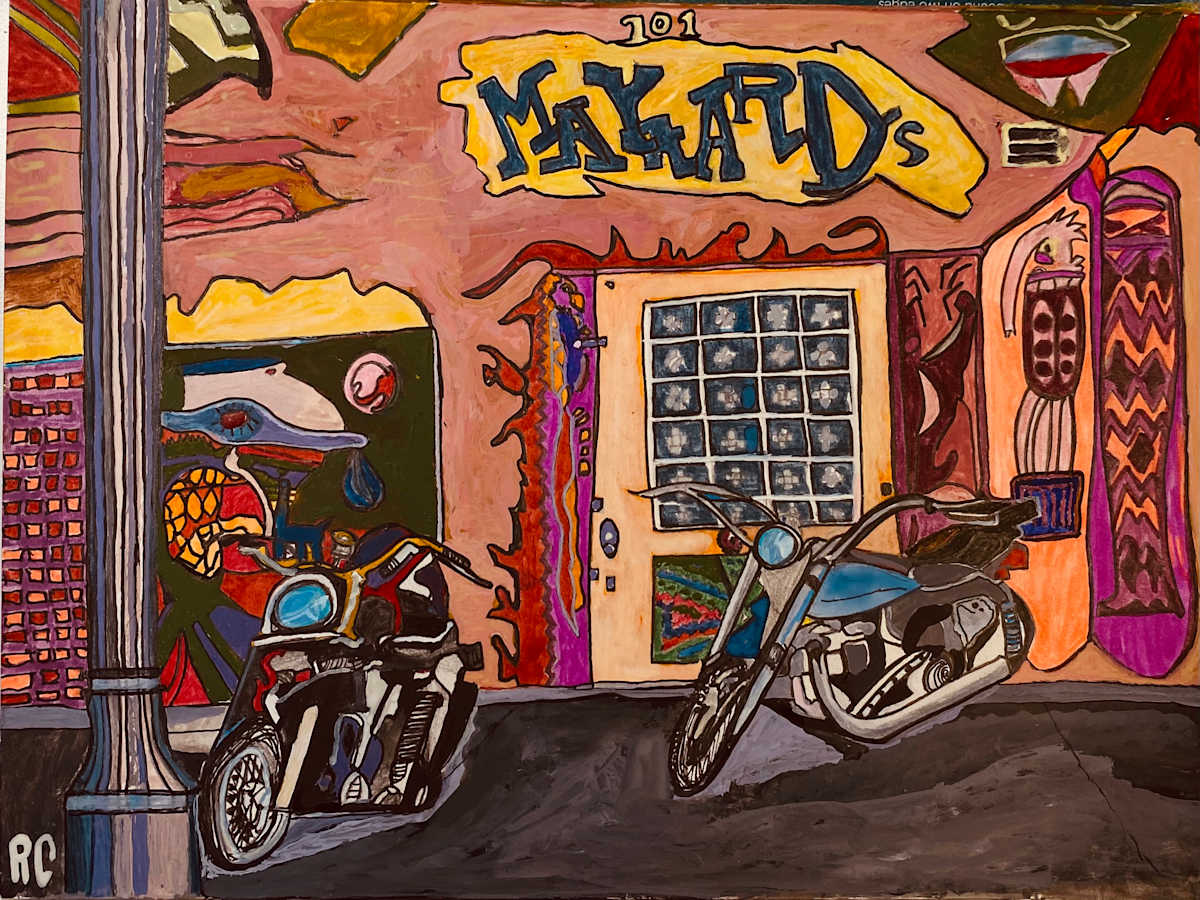 Maynard's Spaghetti Sunday by Ray Carpenter  Image: Maynard's was a gritty hippie meets biker hangout in the 60's and 70's where you rolled up on Sunday for .75 cent spaghetti dinners. Pacific Beach, San Diego California.