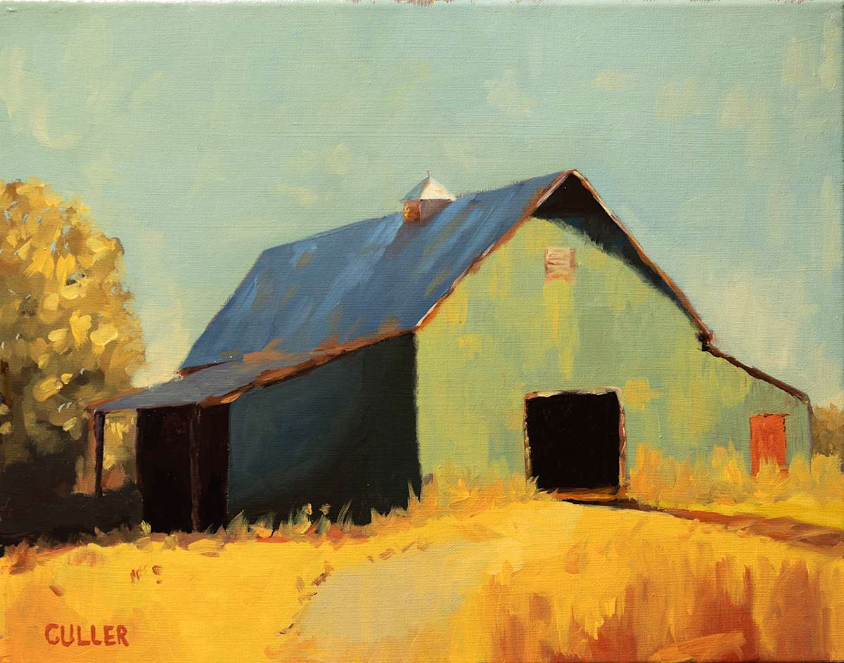 Green Barn with Gold by Krissy Culler 