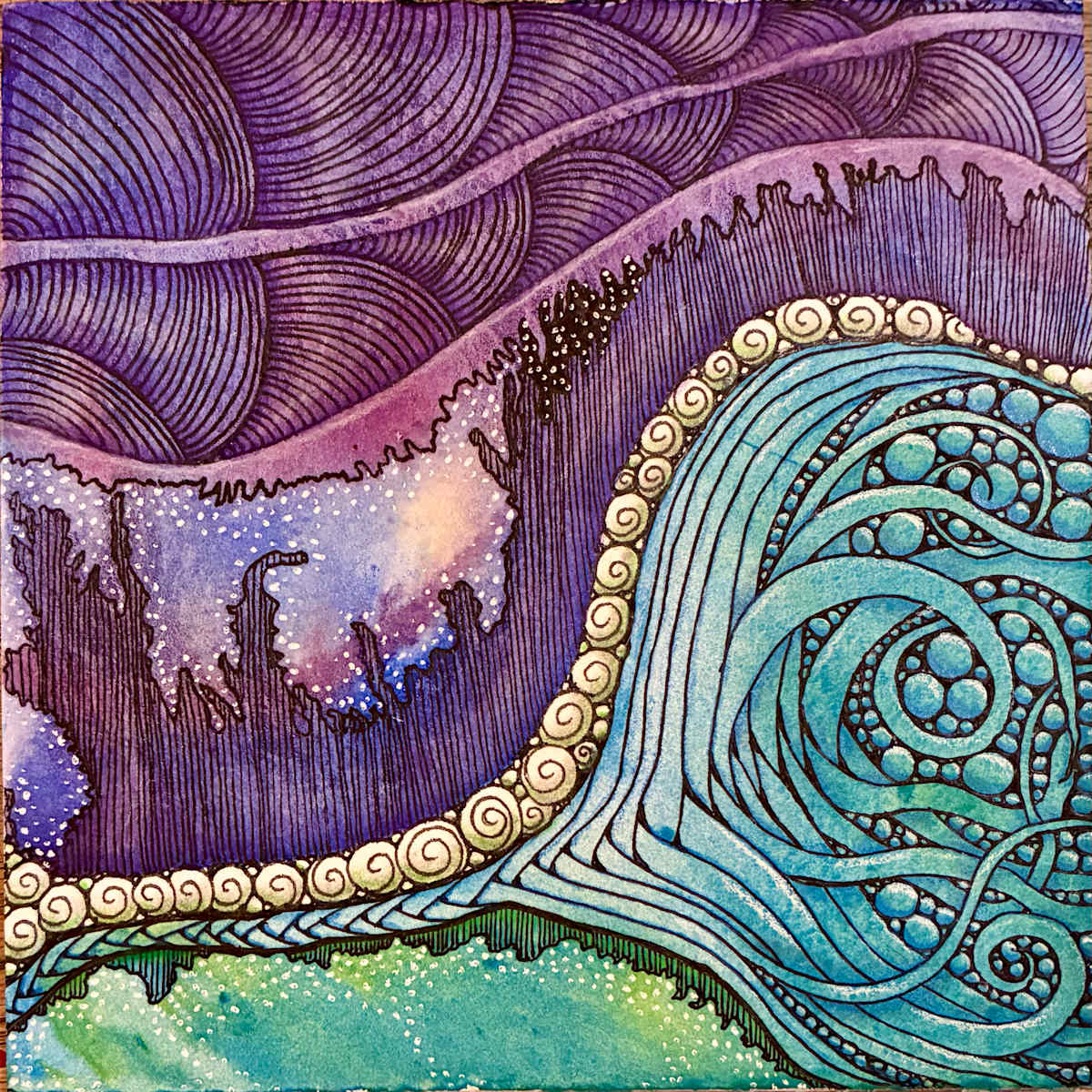 Purple & Teal Fantasy Landscape by Jenny Mahan  Image: 100 Day Project 2025 #40