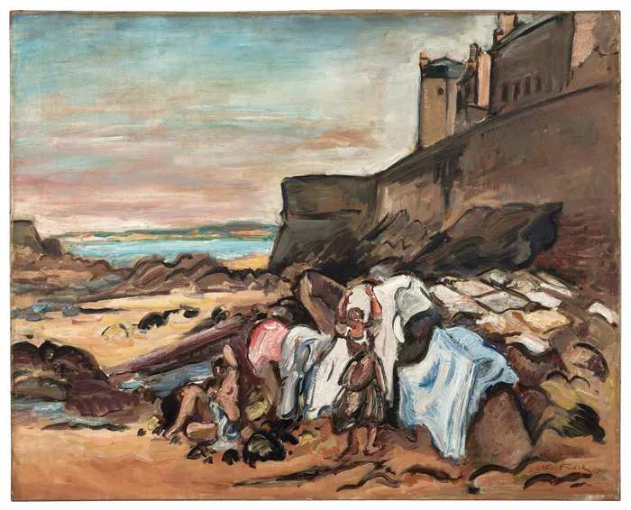 Baigneuse et lavandière sous les remparts de Saint-Malo by Emile-Othon Friesz, Image 1.