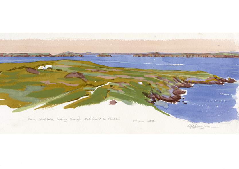 View from Skokholm, looking through Jack Sound to Penberi by RAG Davies 