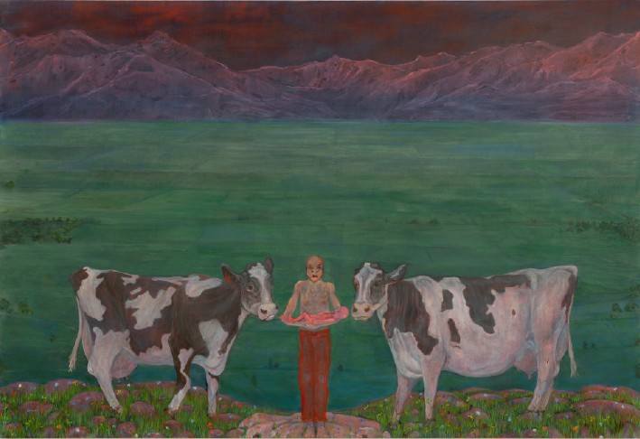 Body Holding Baby Between Cows by Andriu Deplazes, Image 1.
