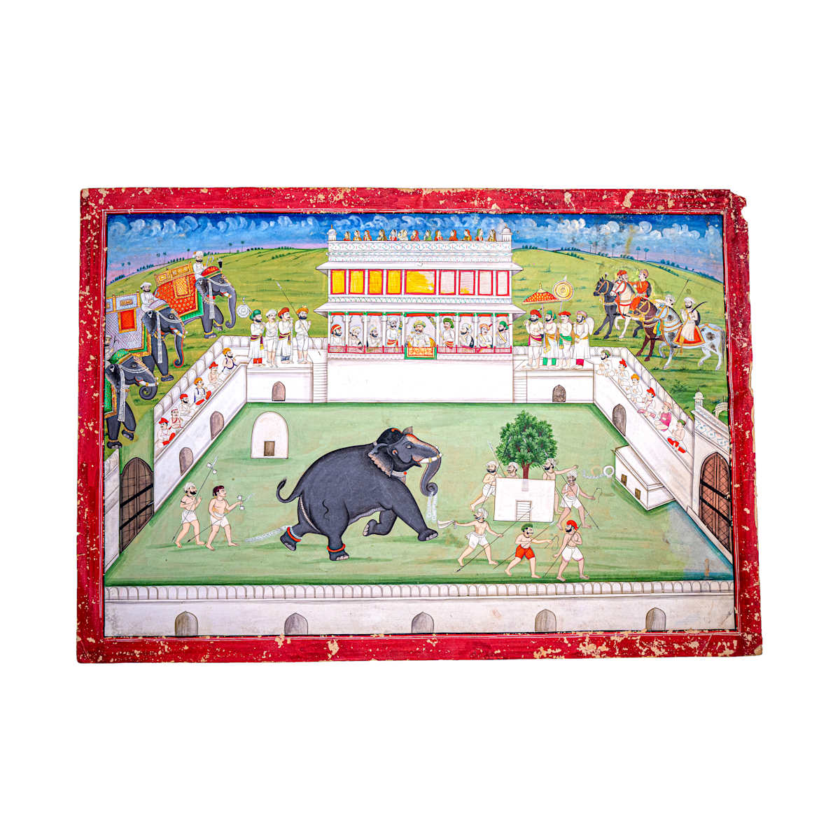 Maharaja Khanderao Gaekwad II watching elephant fight 