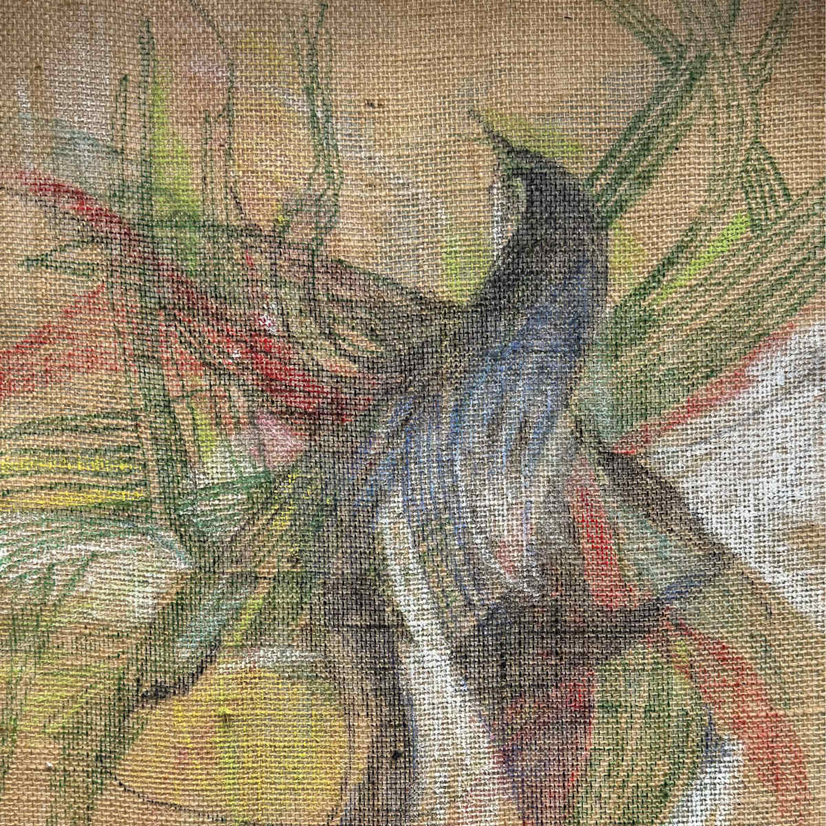 Send a Message to the Others by Fiona Stewart  Image: Send a Message to the Others (2025). Ink and pastels on burlap