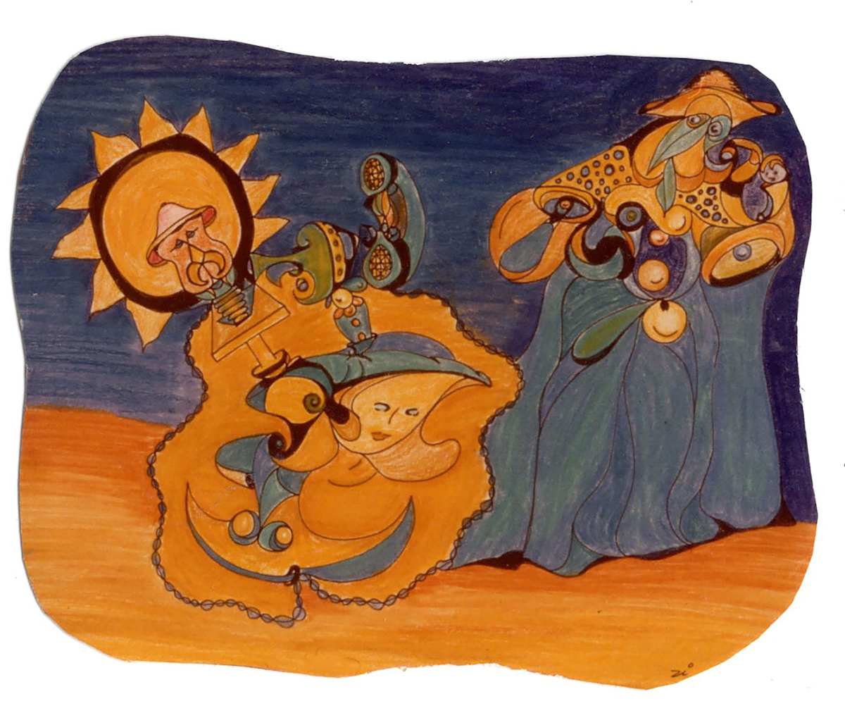 Polly's Wedding by Amy Ione  Image: Size about 11x9 inches. Prismacolor.