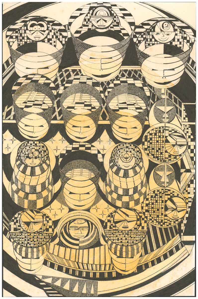 Faces (Drawing on Painted Paper) by Amy Ione  Image: Original ink drawing on painted paper, signed. 