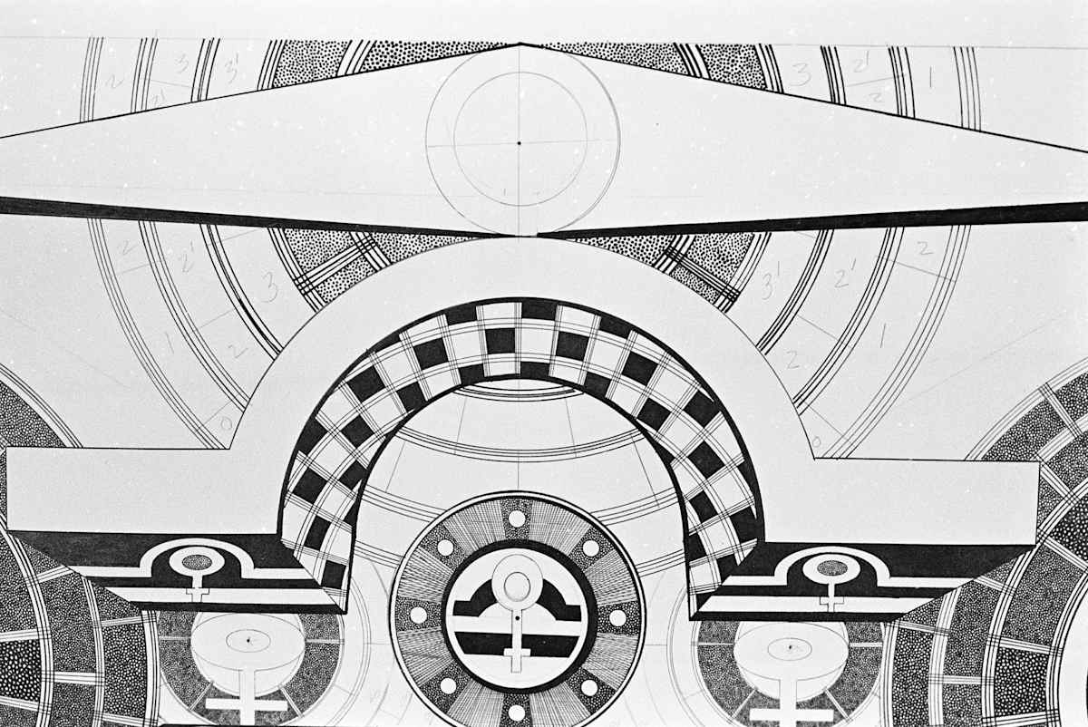 Early Black-and-White Process by Amy Ione  Image: Libra, unfinished, with annotations showing how the piece will develop. 