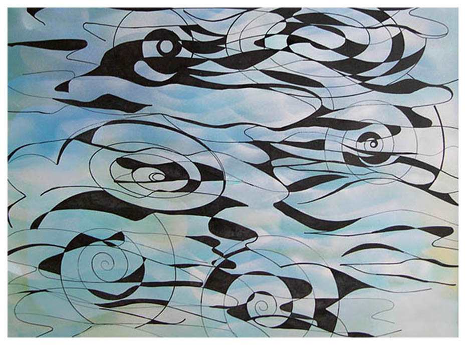 Reflections on Water No. 2 by Amy Ione  Image: 1992. Ink and shades of blue acrylic airbrushed onto acid-free paper