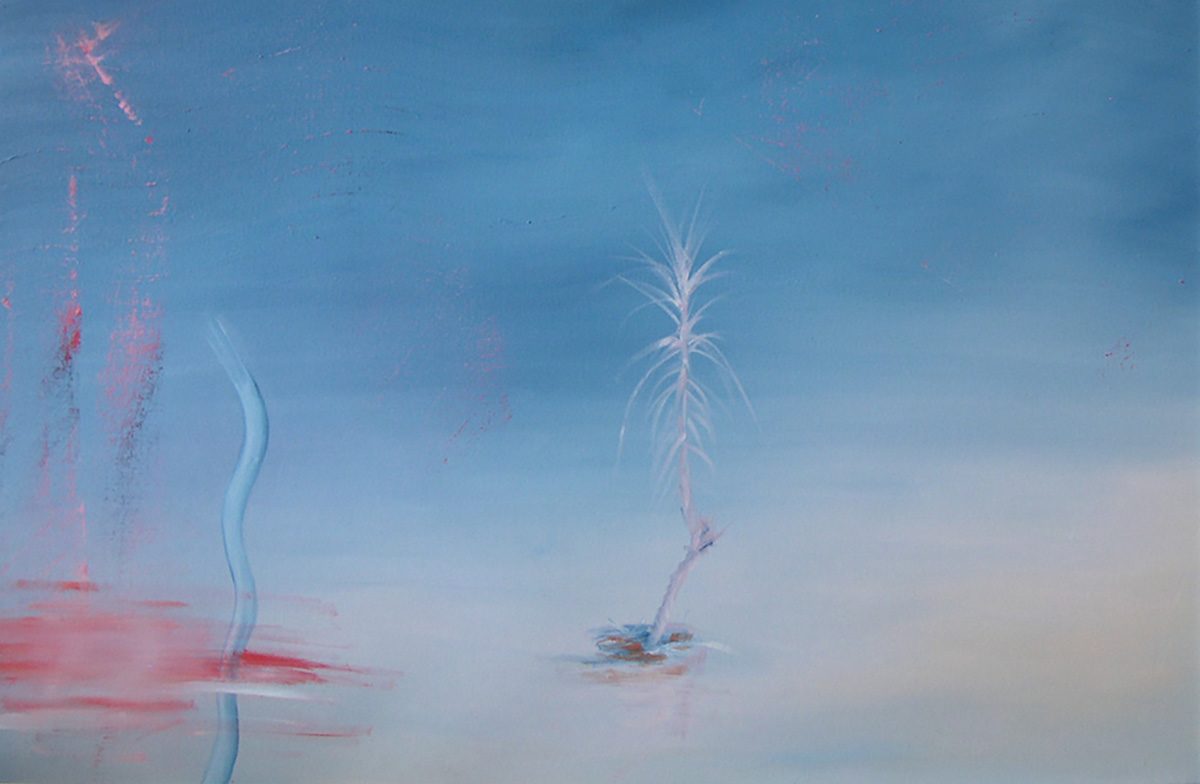 Not My Mother's Landscape by Amy Ione  Image:  Measures 36"x24." Framed in standard metal silver frame.