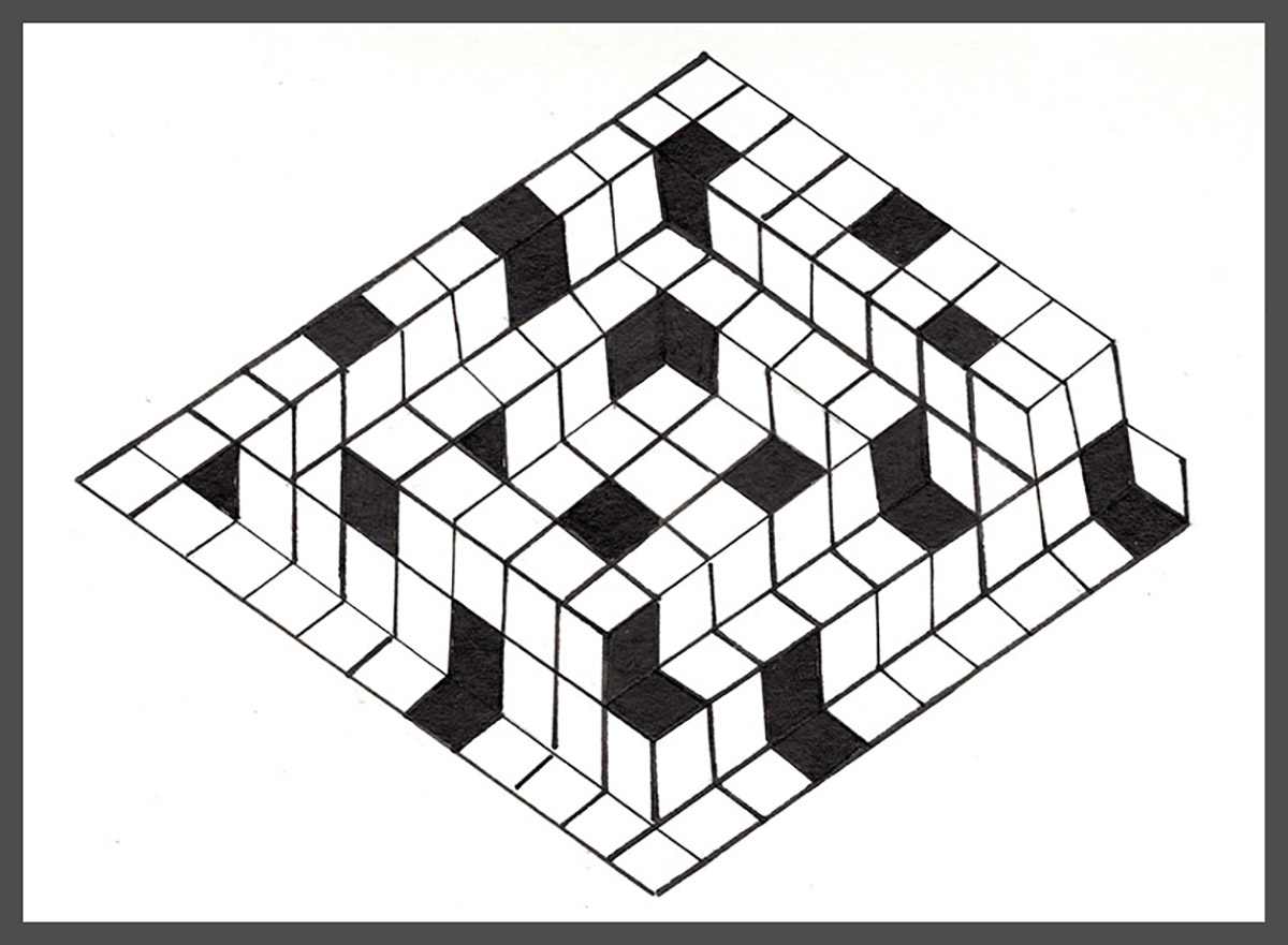 Dreaming of Lego on a Rocky Road (Greeting Card) by Amy Ione  Image: Each side of the card measures 6.75x5 inches. Full size (unfolded) measures 6.75x 10 inches. Drawn on white Strathmore 140-lb acid free paper. 