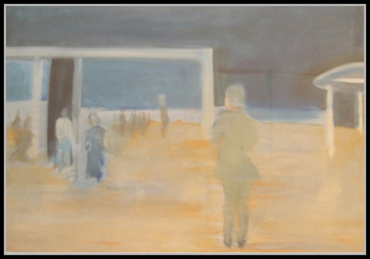 Dreaming of London and Paddington Station (Sketch) by Amy Ione  Image: Canvas measure 24x18 inches. In floater frame. With frame, measures 25x19 inches. 