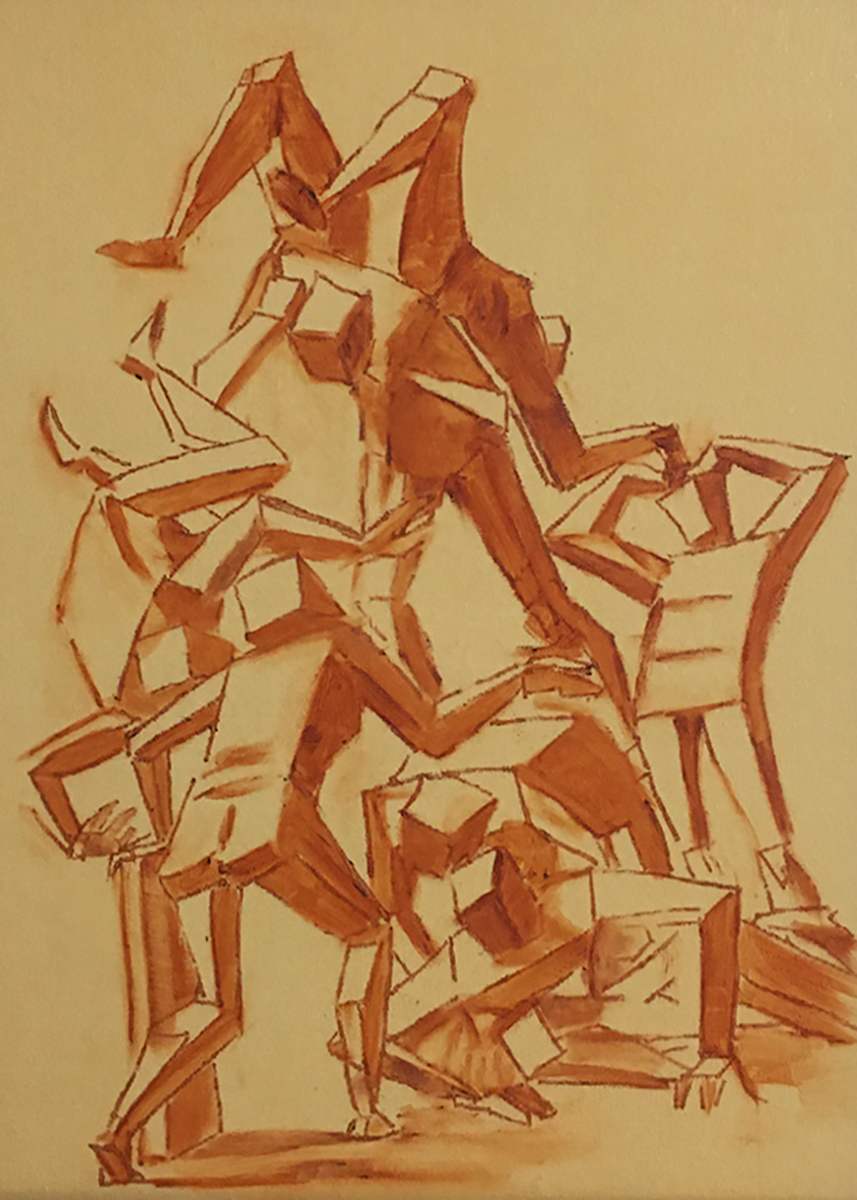 Cubist Figures (Homage to Luca Cambiaso) by Amy Ione  Image: Oil on canvas board. 