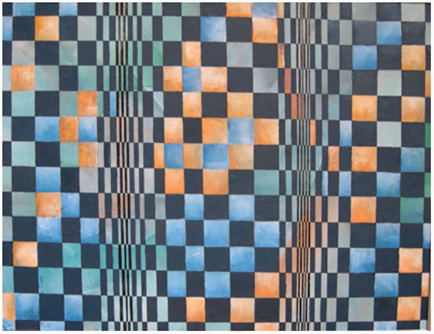 Homage to Bridget Riley  #1 by Amy Ione  Image: Oil and Ink painting. Measures 16x12 inches.