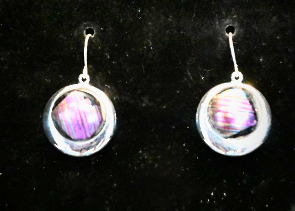 Pink purple dichroic drop  earrings by Susan Mason  Image: view 1