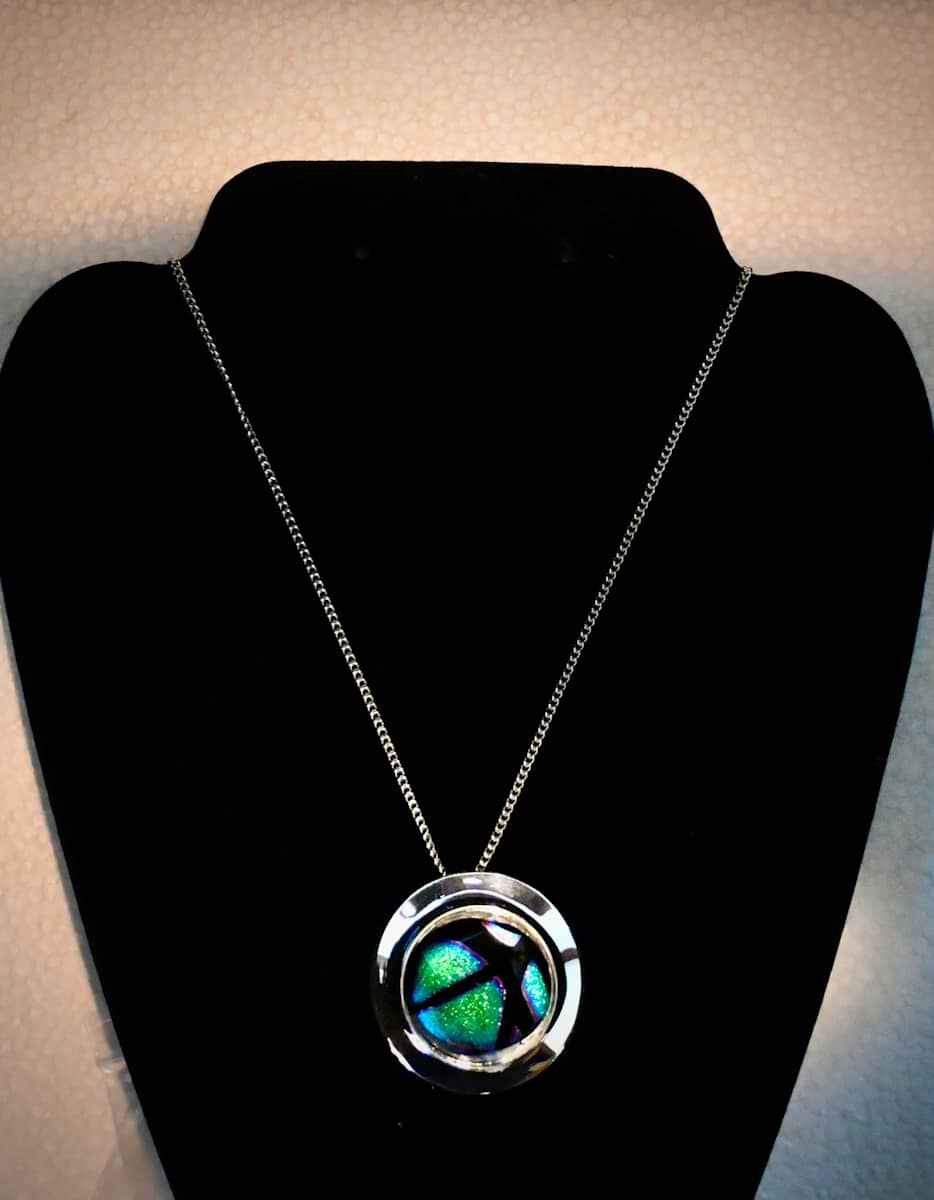 Dichroic scarab like pendant by Susan Mason 
