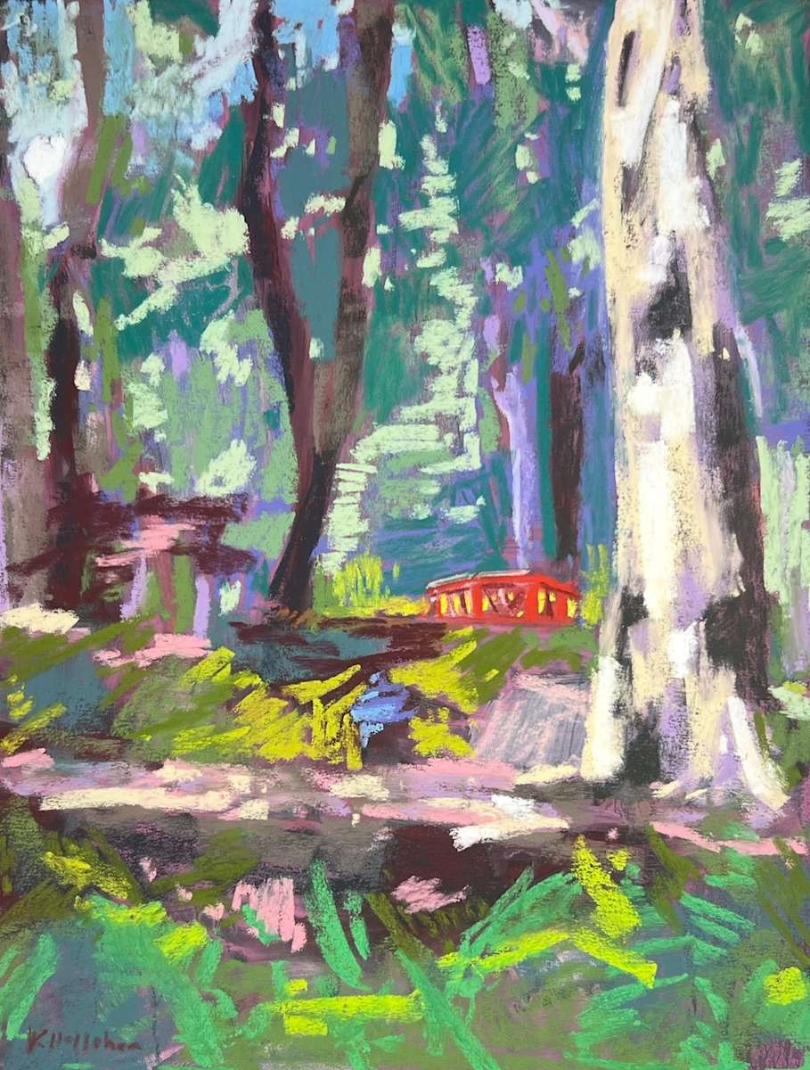 Red Bridge at Huntsville Botanical Gardens by Monte Perry 