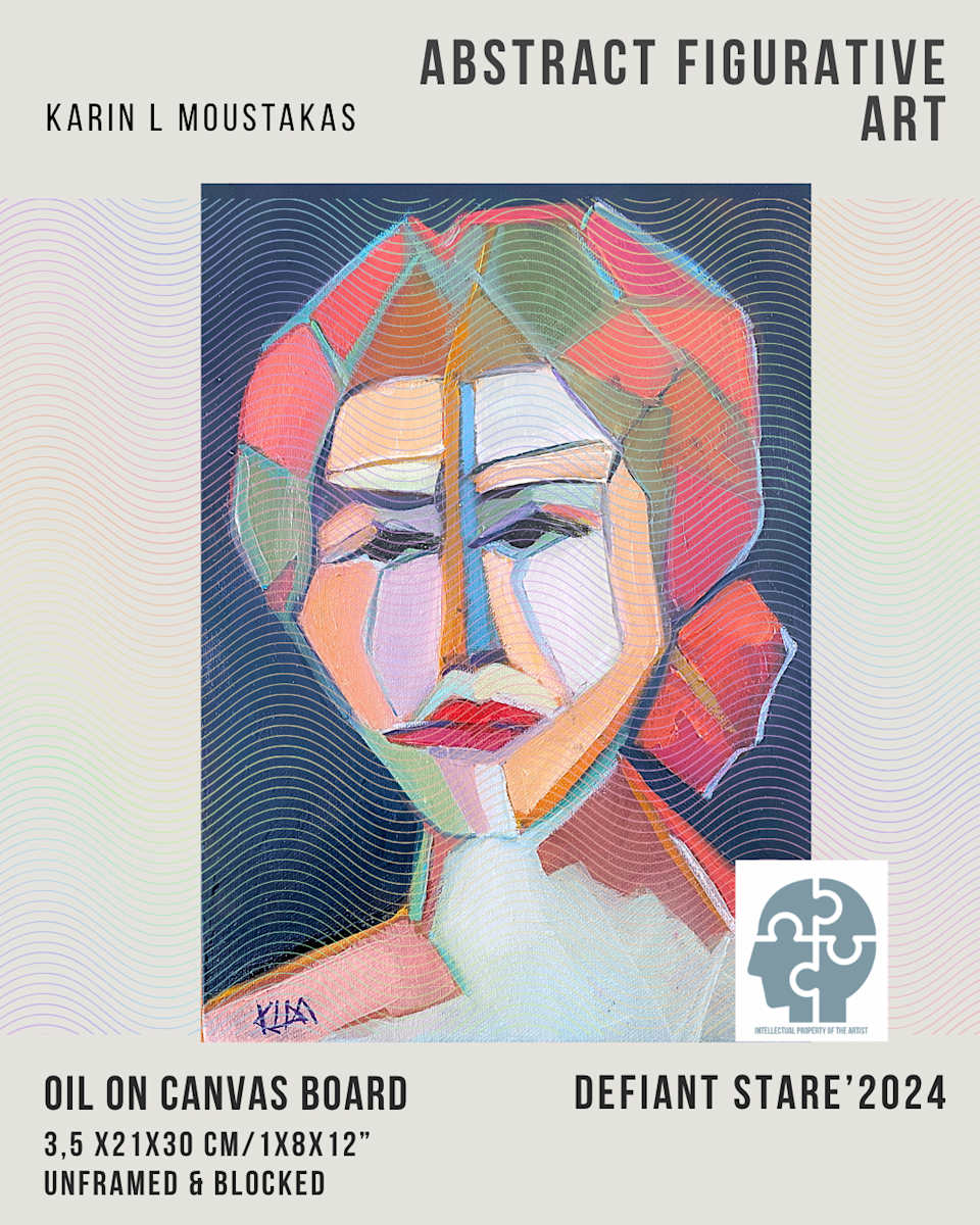 Defiant Stare by Karin Moustakas  Image: The stare of a sophisticated woman when underestimated by the patriarchy.  She already knows the score, but would politely entertain their misguiding ideas. The stare that says , I play by my own rules.