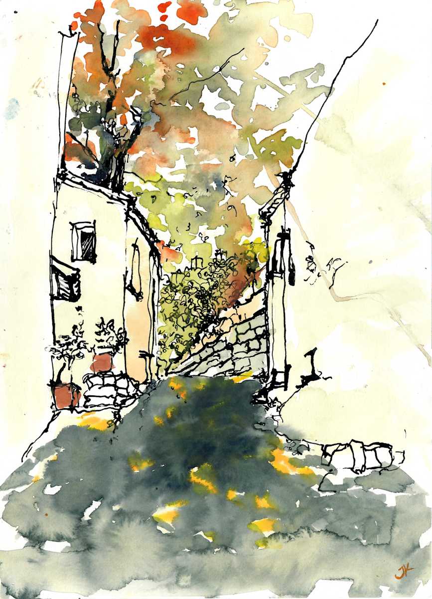 Rue Mer des Rochers_erste Tusche Aquarell kombination by Julia Kaulbach 