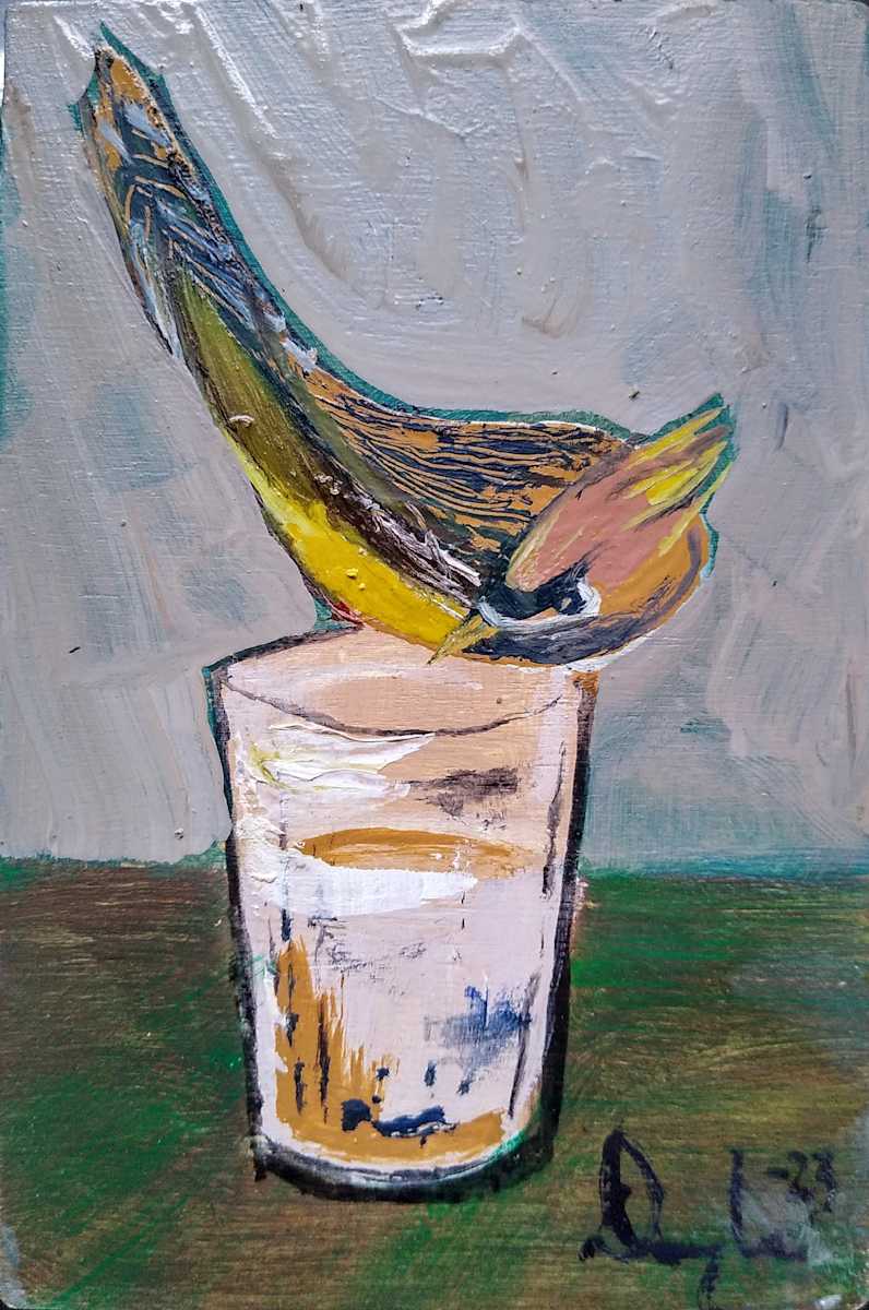 Cedar Waxwing Walks On Water by Douglas Black  Image: Waxwing: from the Little Birds Mini Oils Series