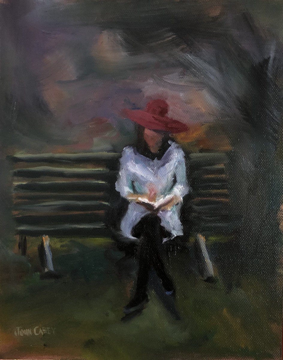 Reader in the Red Hat (plein air) by John Casey 
