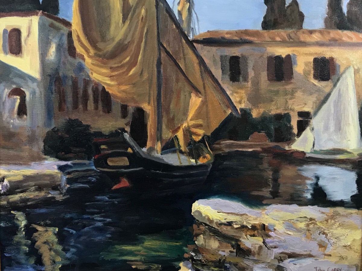 Copy of John Singer Sargent's San Vigilio A Boat with Golden Sail Painting by John Casey 