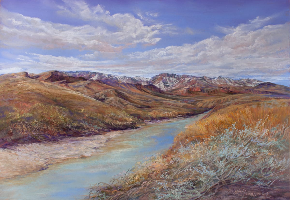 Snowy Peaks on the Rio Grande by Lindy Cook Severns 