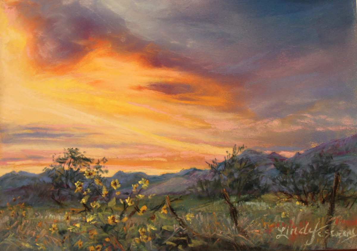 Setting Sun, Sunny Flowers by Lindy Cook Severns, Image 1.