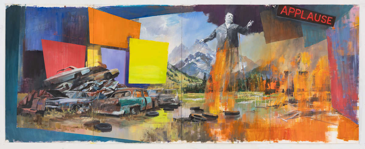 Study for Portrait of Theodore Roosevelt (Taft) by Adam Cvijanovic  Image: Adam Cvijanovic, Study for Portrait of Theodore Roosevelt (Taft), 2019, oil on paper, polyptych (4 panels), 22 x 57 1/2 in. Inventory No. AC-2019-P-005. Courtesy of the artist. Photo by Adam Reich.